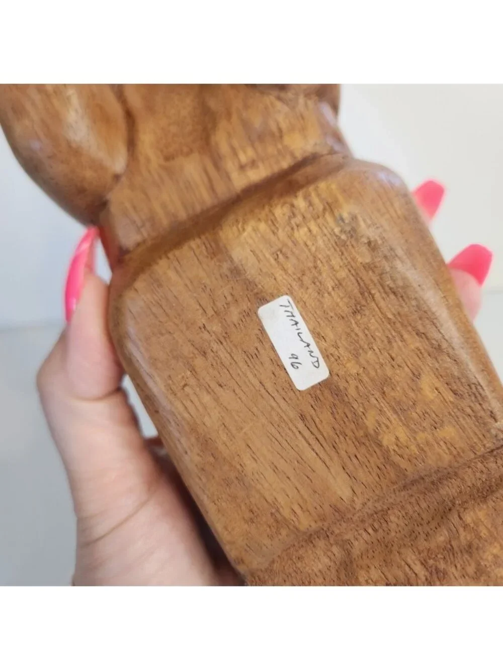 Vintage Wood Elephant Hand Carved Door Wedge Stopper Raised Trunk Up Boho 1970s